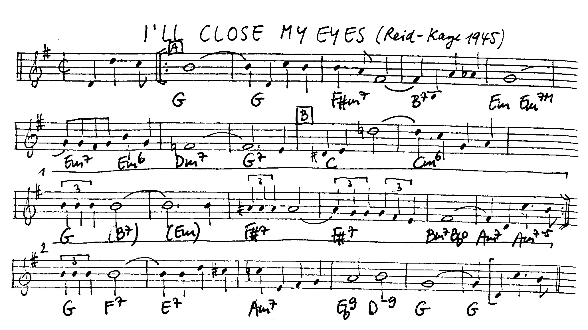 i'll close my eyes free jazz leadsheet - Courtesy of the Jungle Jazz Band